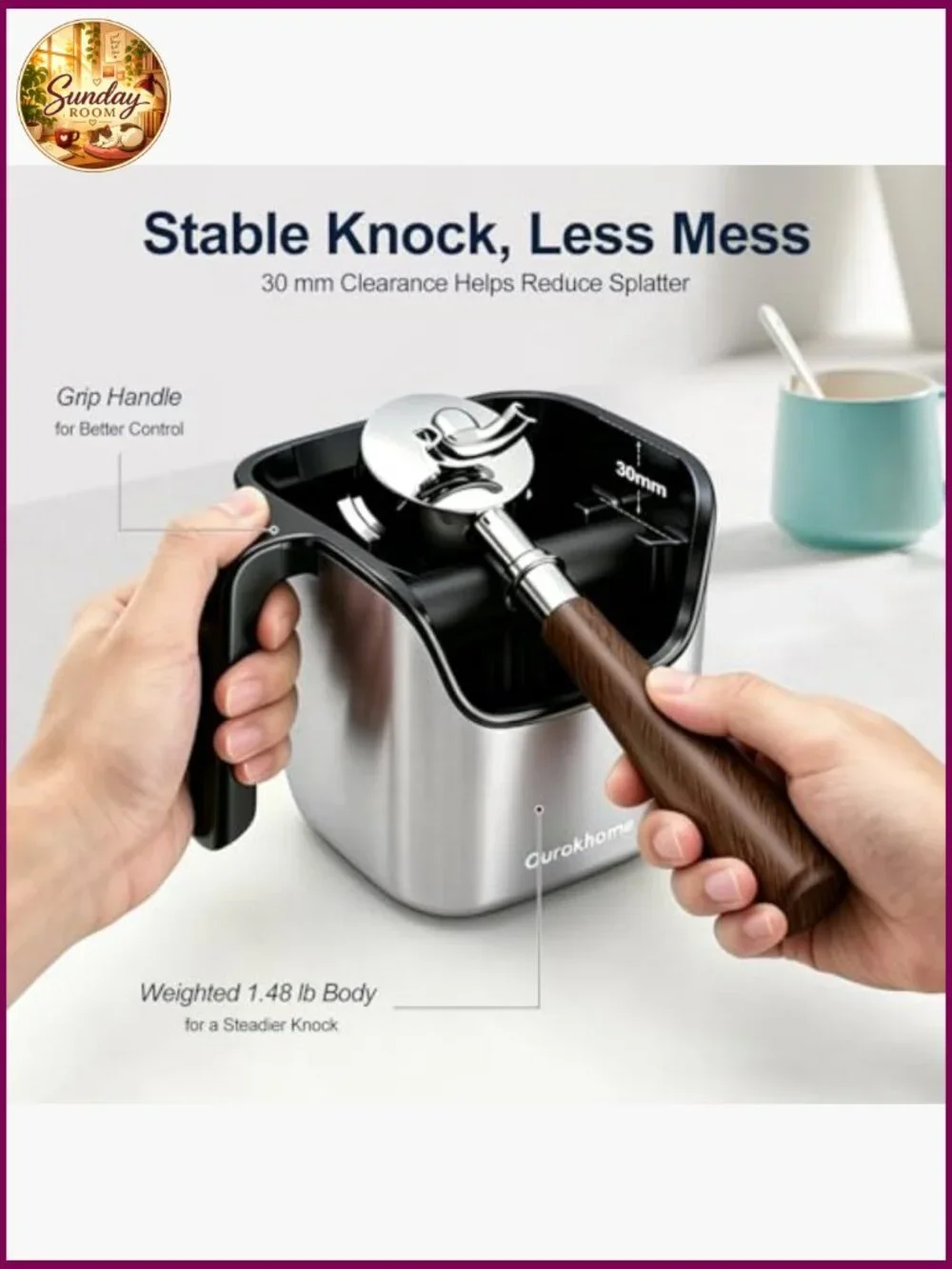 Espresso Knock Box with Lid, Removable Bar, Stainless Steel